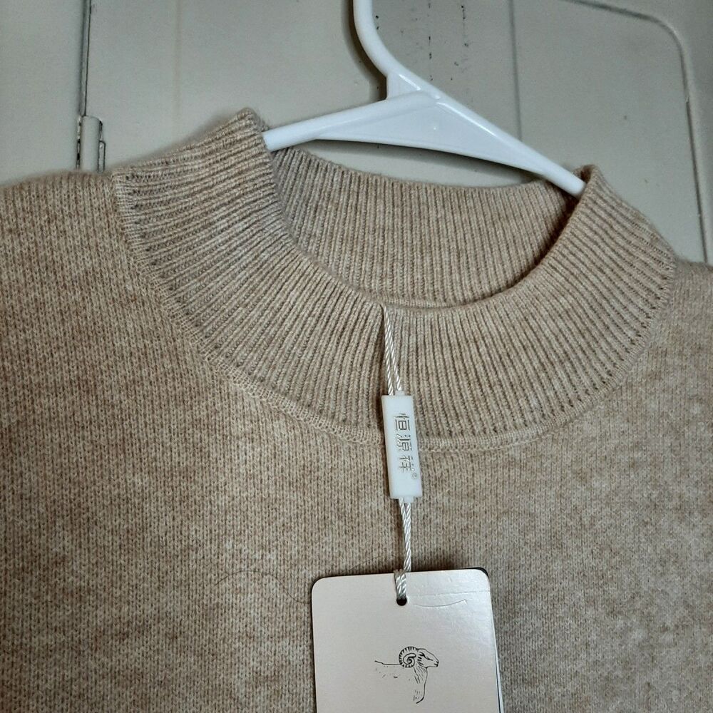NEW Sweater Beige Women Size M 100% Lamb Wool Long Sleeve Soft Mock Neck - Picture 7 of 12